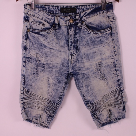 Encrypted Distressed Acid Wash Moto Jean Shorts – Size 32 - Picture 1 of 8